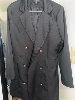 Fashion Nova Black Double-Breasted Blazer with Gold Buttons